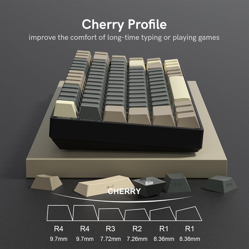 Rainy75 Shine Through Double Shot PBT Keycaps Set, Cherry Profile Custom Keycaps 60 65 75 100 Percent for 61/64/68/84/87/100/104/108 Retro Gaming Mechanical Keyboard, Grey Brown - Image 4